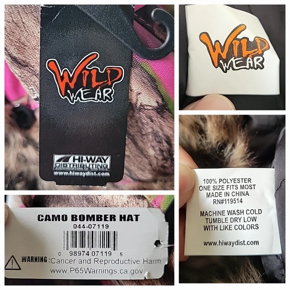 Wild Wear Camo Bomber Trapper Hat Pink One Size Coquette Grunge Gorpcore Outdoor